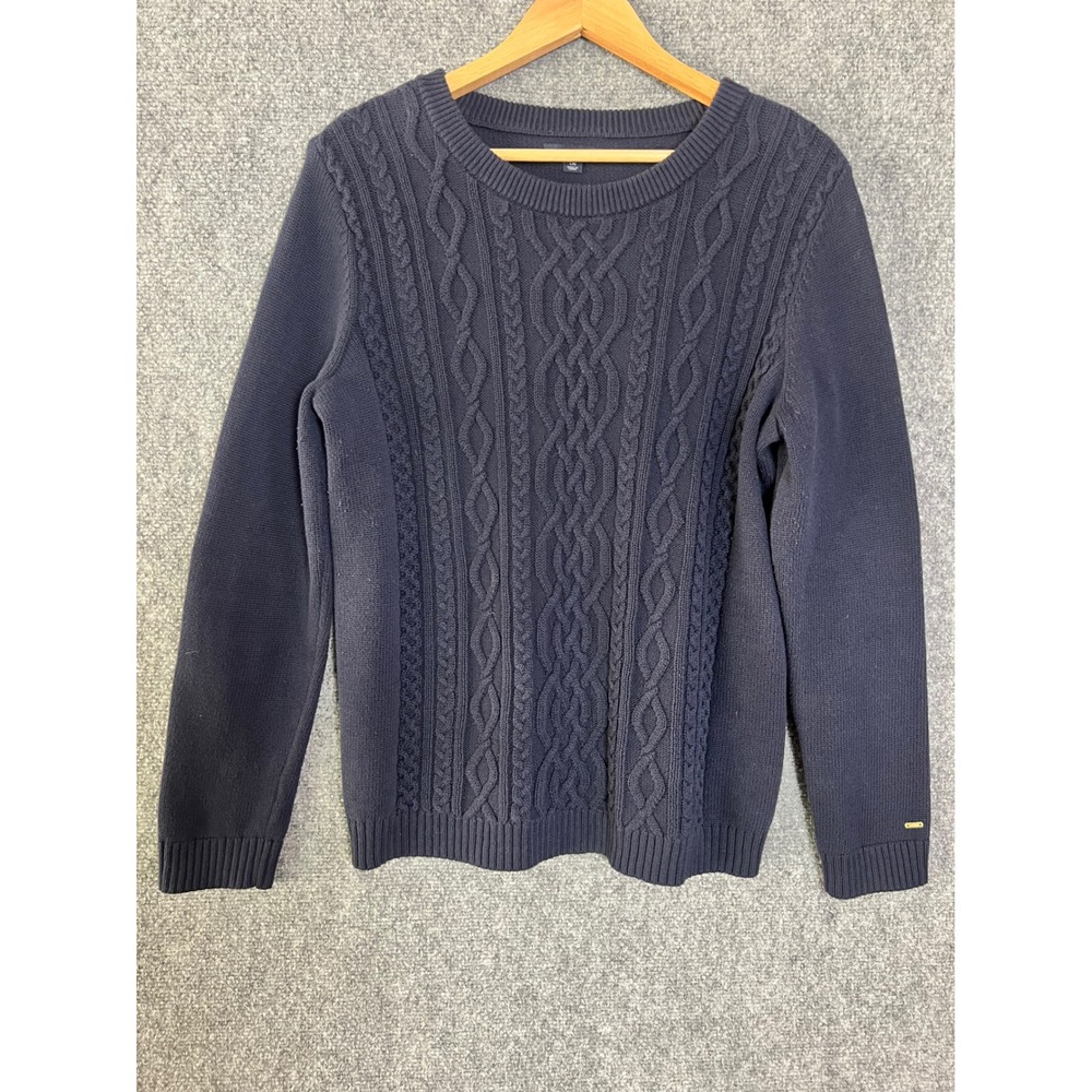 Tommy Hilfiger Mens Navy Blue Cable Knit Crewneck 100% Cotton Sweater Large L